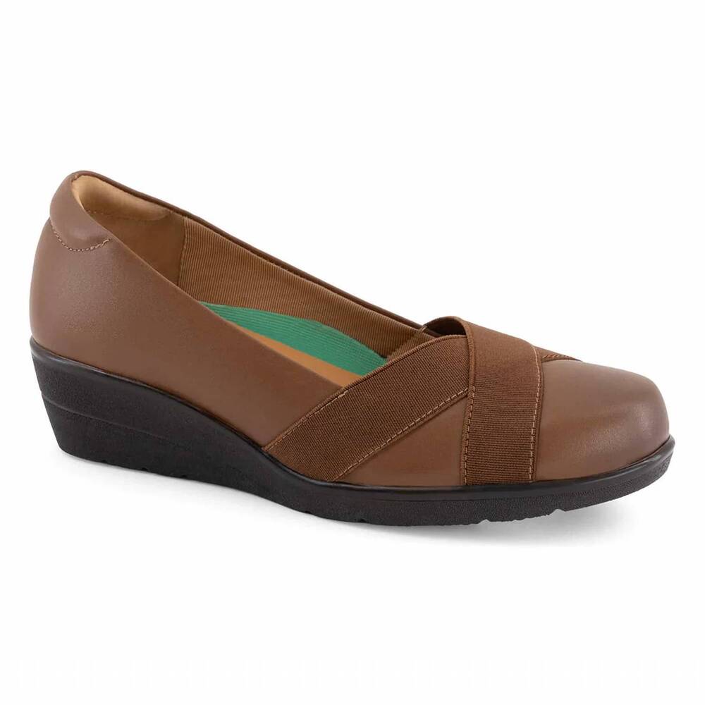 NEW ANDREA women's wedge leather loafers in brown